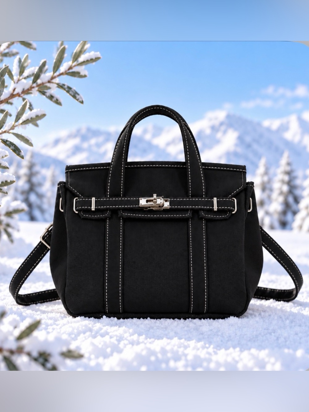 Small Black Canvas Tote Bag with Adjustable Strap